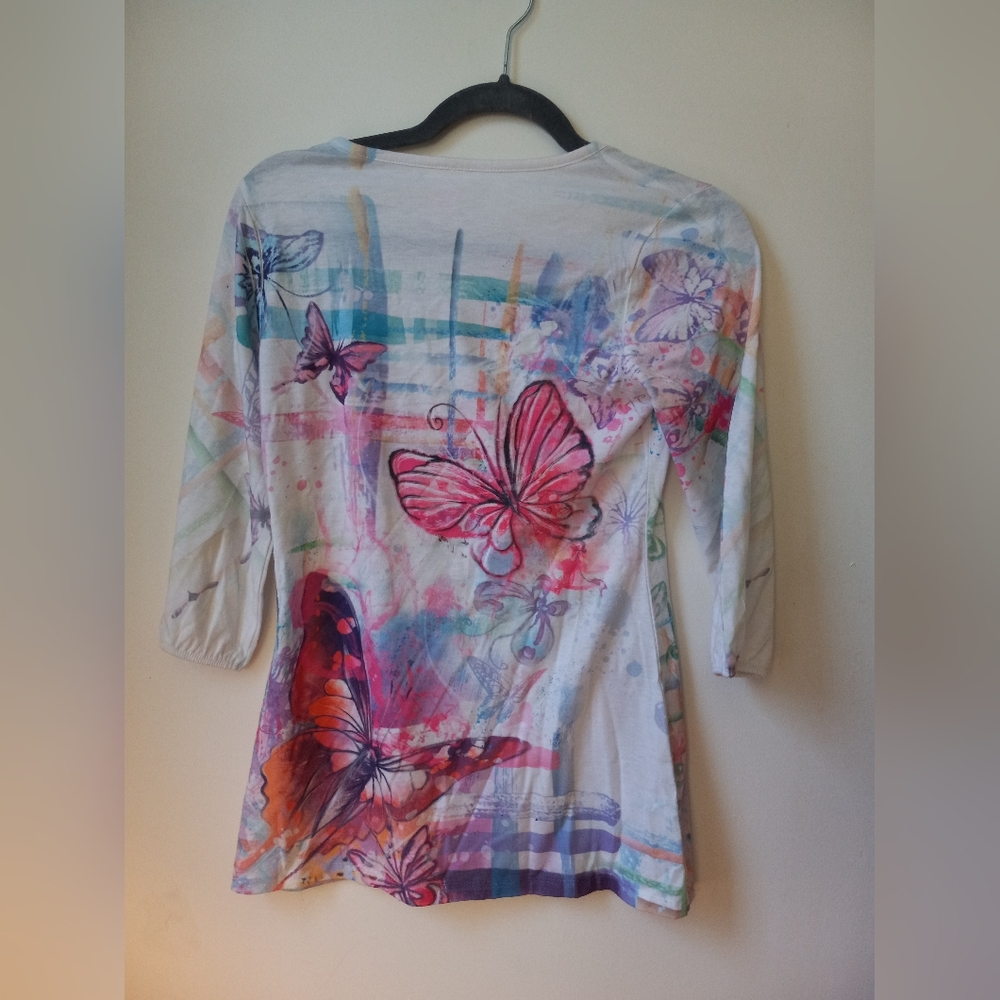 🎀 3/$20 Vintage Girls y2k butterfly shirt with rhinestones Size 12